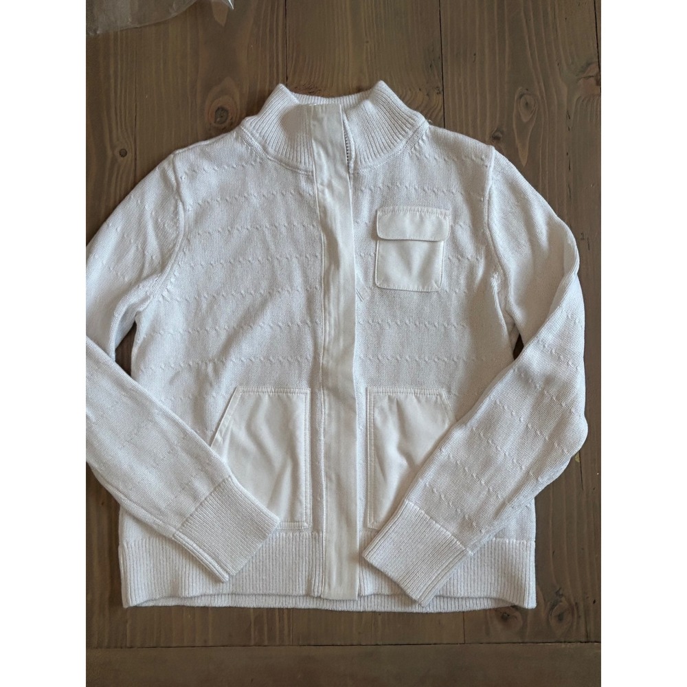 F27 T by‎ Talbots Womens White Full Zip Mock Neck Sweater Jacket Petite Small